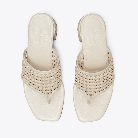 Tory Burch $378 NIB Woven Raffia Heeled Sandal New Ivory Natural 9.5 - Picture 3 of 6